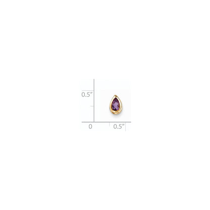 14K Yellow Gold 6x4mm Pear Amethyst Checker bezel pendant