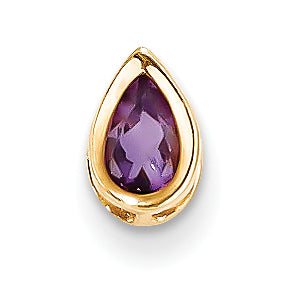 14K Yellow Gold 6x4mm Pear Amethyst Checker bezel pendant