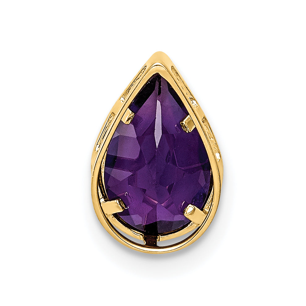 14K Yellow Gold 9x6mm Pear Amethyst bezel pendant
