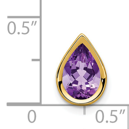 14K Yellow Gold 9x6mm Pear Amethyst bezel pendant