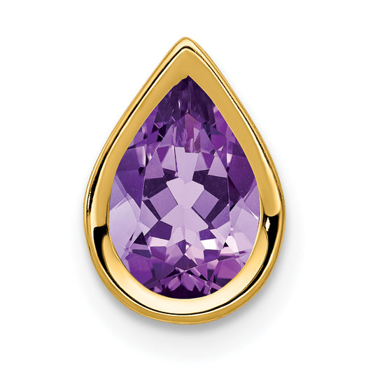 14K Yellow Gold 9x6mm Pear Amethyst bezel pendant