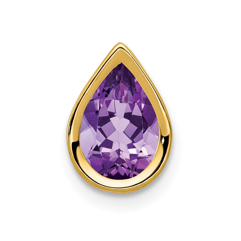 14K Yellow Gold 9x6mm Pear Amethyst bezel pendant