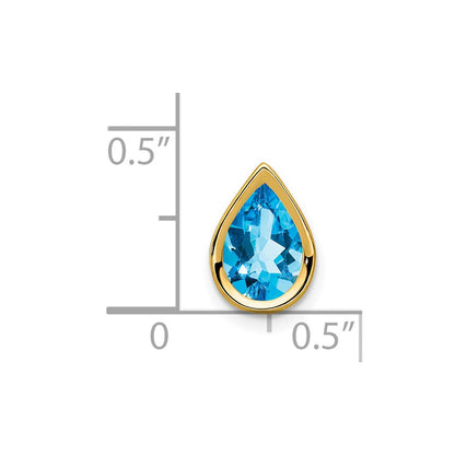 14K Yellow Gold 9x6mm Pear Blue Topaz bezel pendant