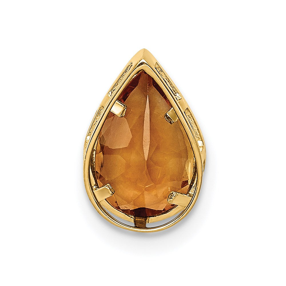 14K Yellow Gold 9x6mm Pear Citrine Checker bezel pendant