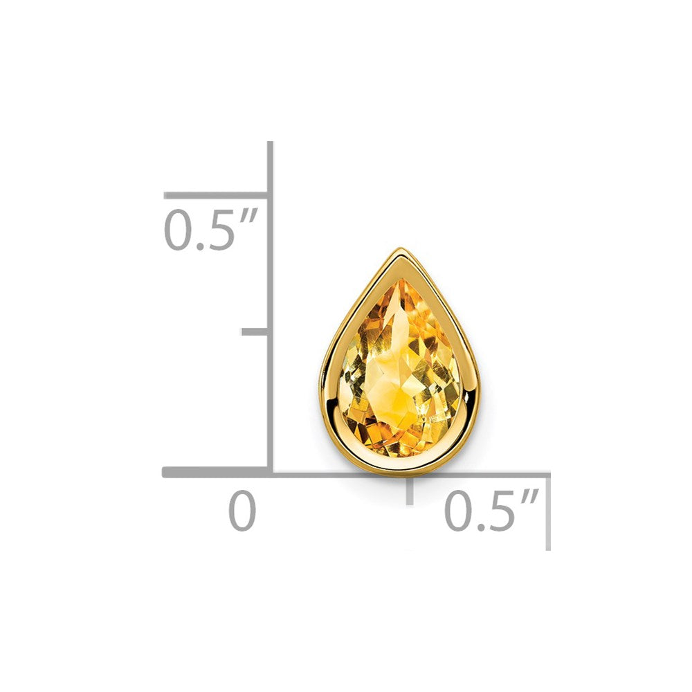 14K Yellow Gold 9x6mm Pear Citrine Checker bezel pendant