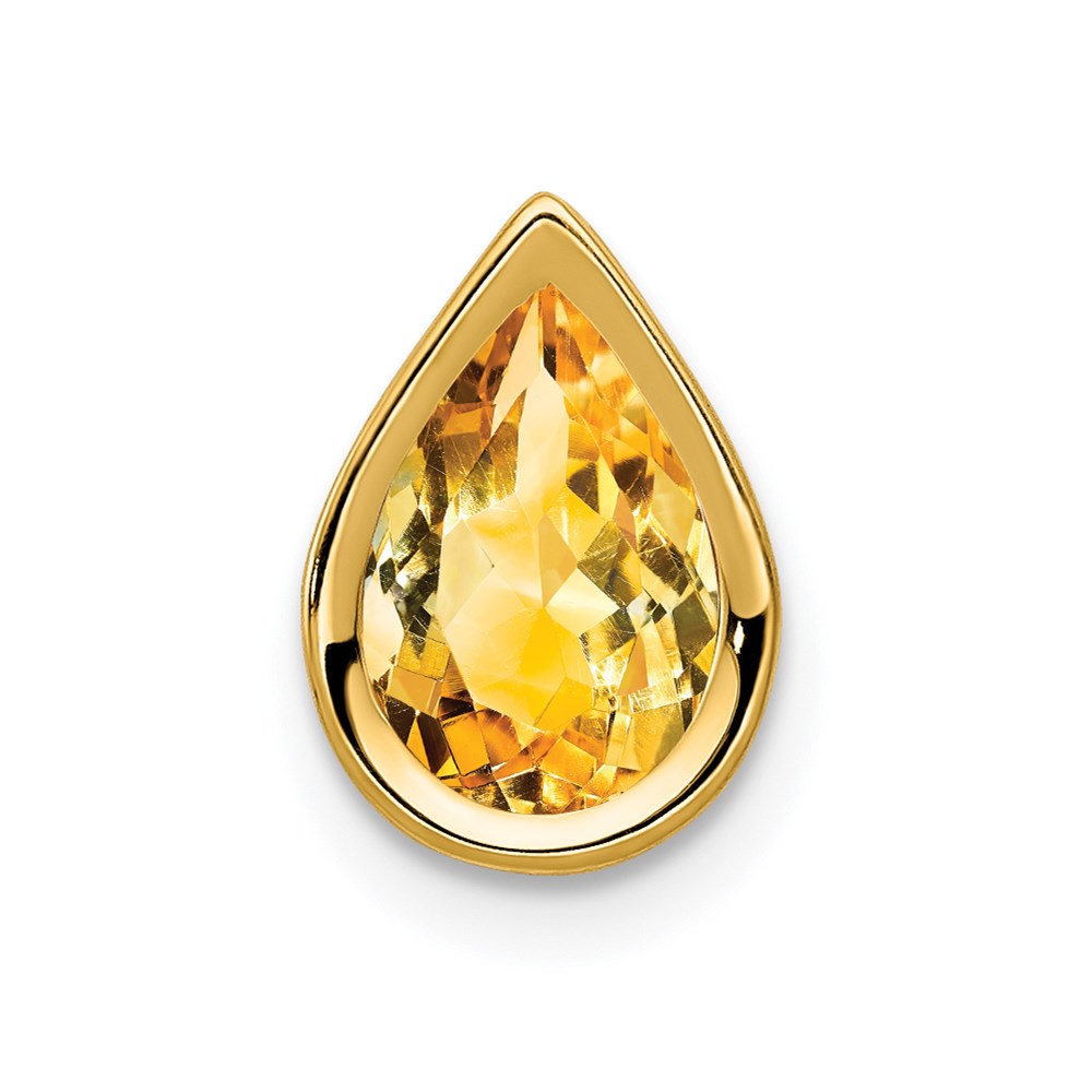 14K Yellow Gold 9x6mm Pear Citrine Checker bezel pendant