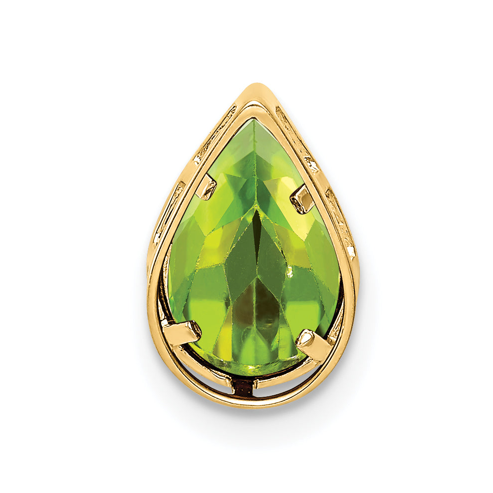 14K Yellow Gold 9x6mm Pear Peridot bezel pendant