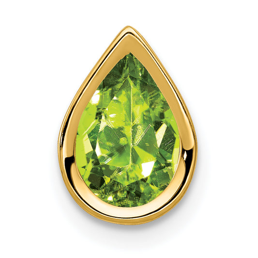 14K Yellow Gold 9x6mm Pear Peridot bezel pendant