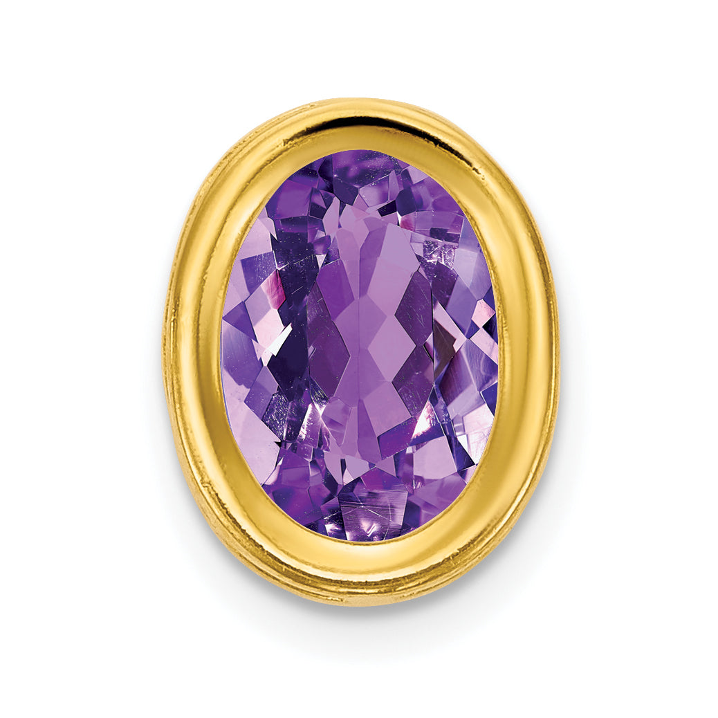 14K Yellow Gold 7x5mm Oval Amethyst bezel pendant