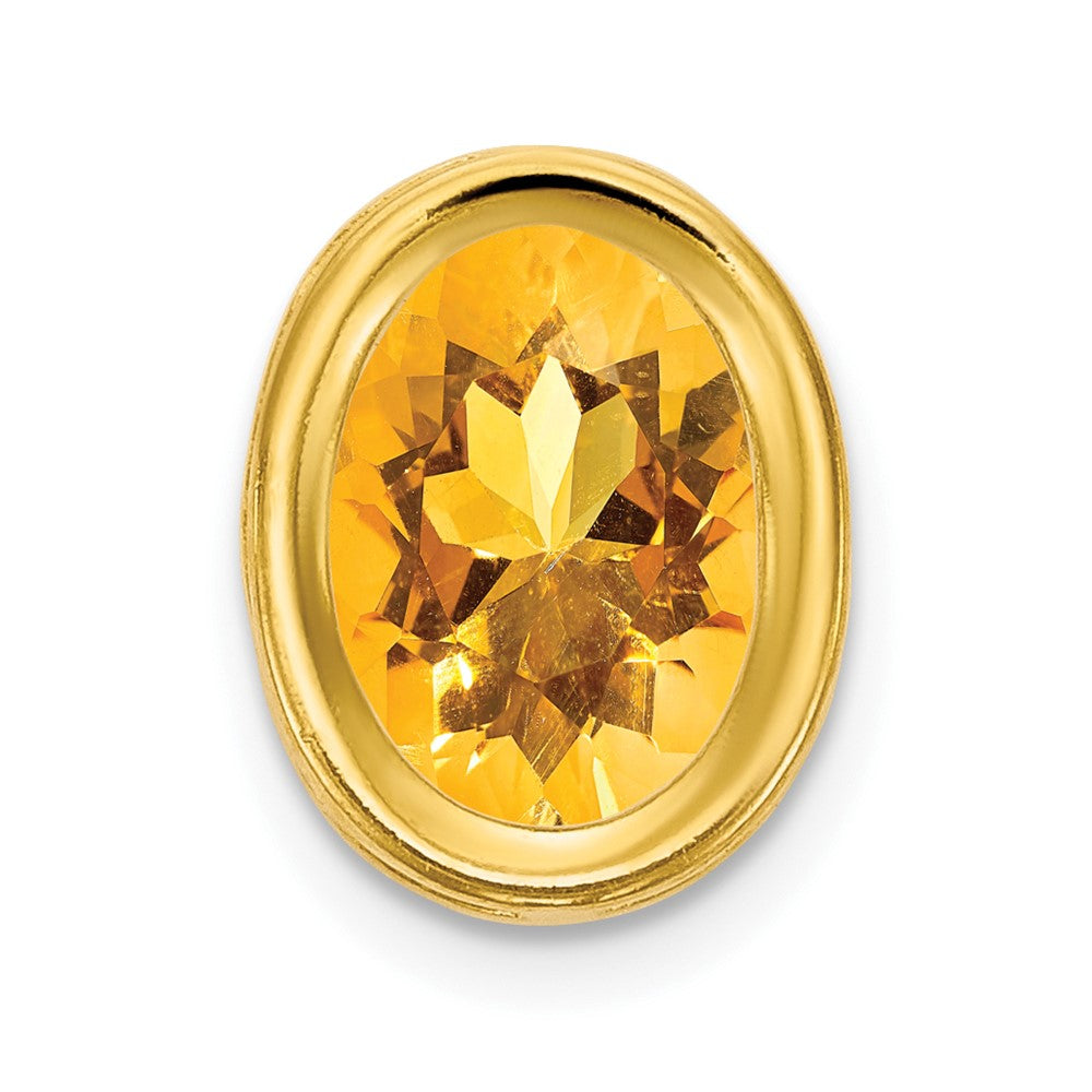 14K Yellow Gold 7x5mm Oval Citrine Checker bezel pendant
