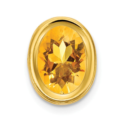 14K Yellow Gold 7x5mm Oval Citrine Checker bezel pendant