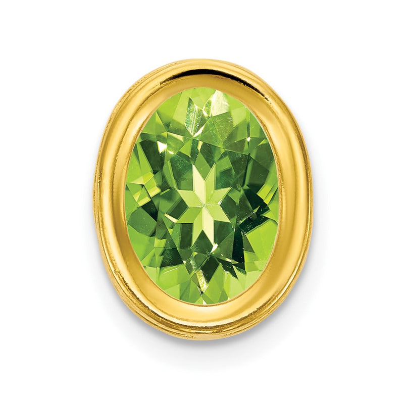 14K Yellow Gold 7x5mm Oval Peridot Checker bezel pendant