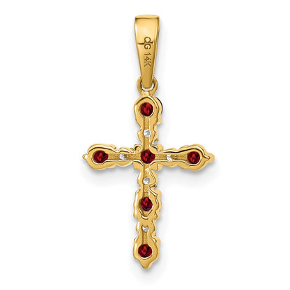 14k Yellow Gold 14k Garnet and Diamond Cross Pendant
