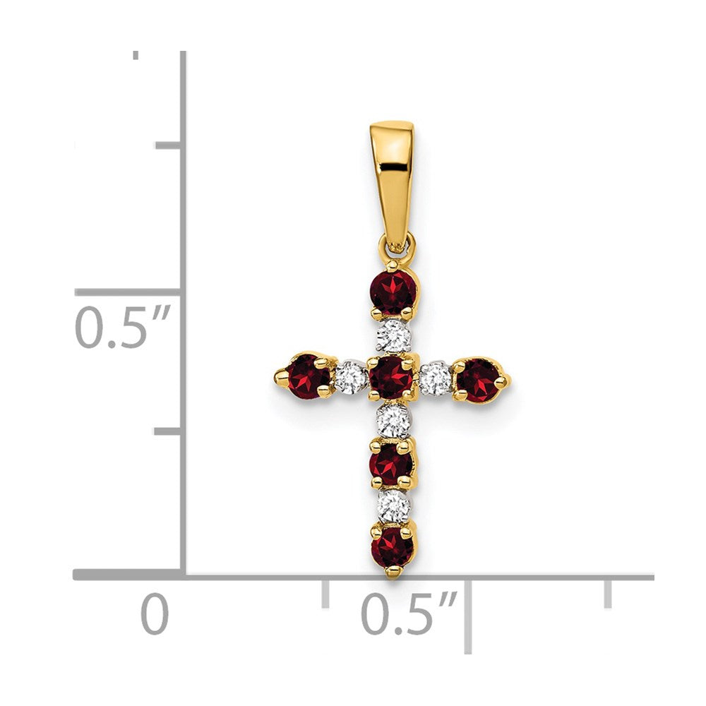 14k Yellow Gold 14k Garnet and Diamond Cross Pendant