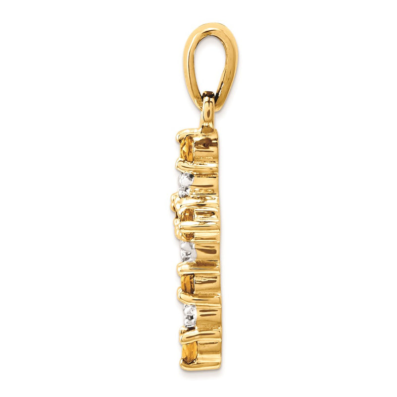 14k Yellow Gold 14k Citrine and Diamond Cross Pendant