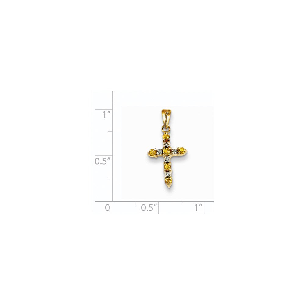 14k Yellow Gold 14k Citrine and Diamond Cross Pendant