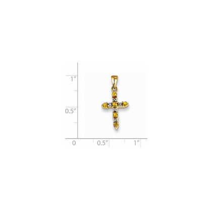14k Yellow Gold 14k Citrine and Diamond Cross Pendant