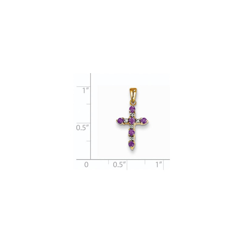 14k Yellow Gold 14k Amethyst and Diamond Cross Pendant