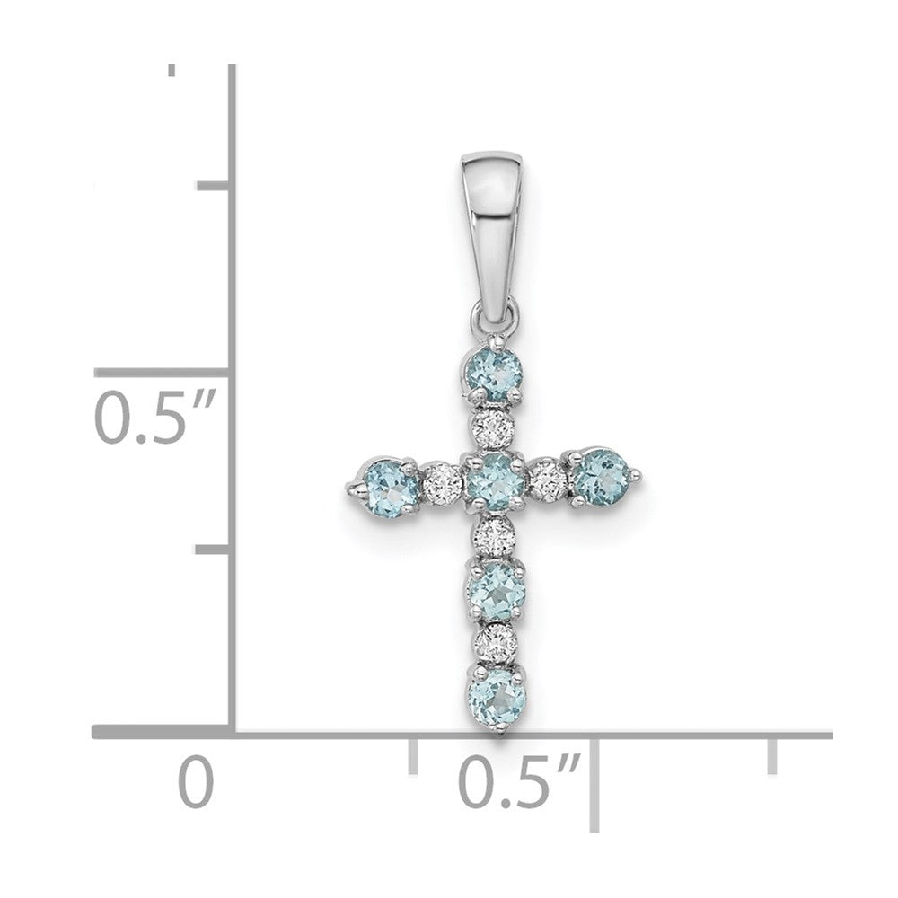 14k White Gold 14k White Gold Blue Topaz and Diamond Cross Pendant