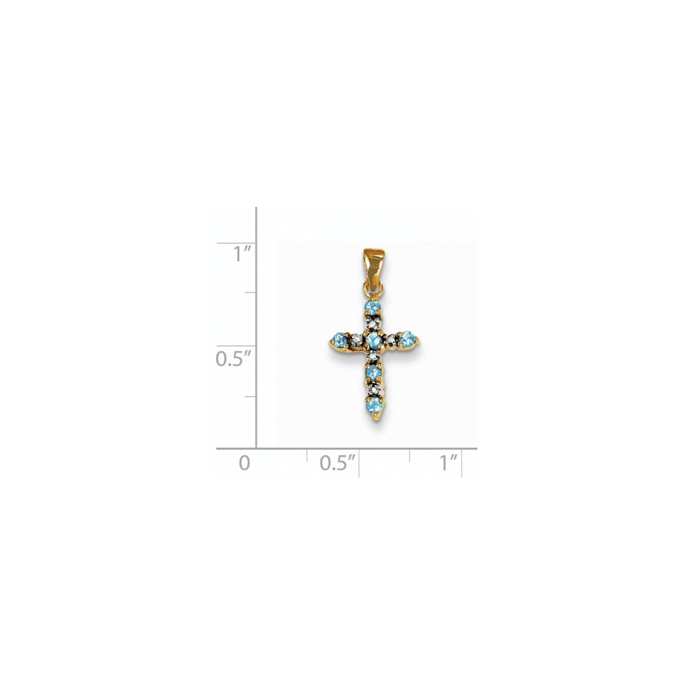 14k Yellow Gold 14k Blue Topaz and Diamond Cross Pendant