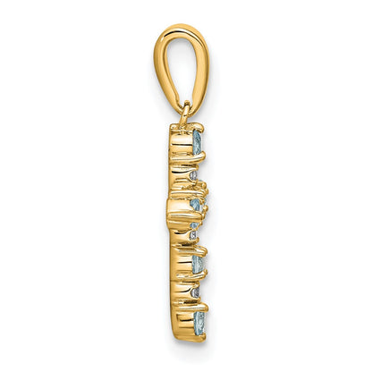 14K Yellow Gold Aquamarine and Diamond Cross Pendant