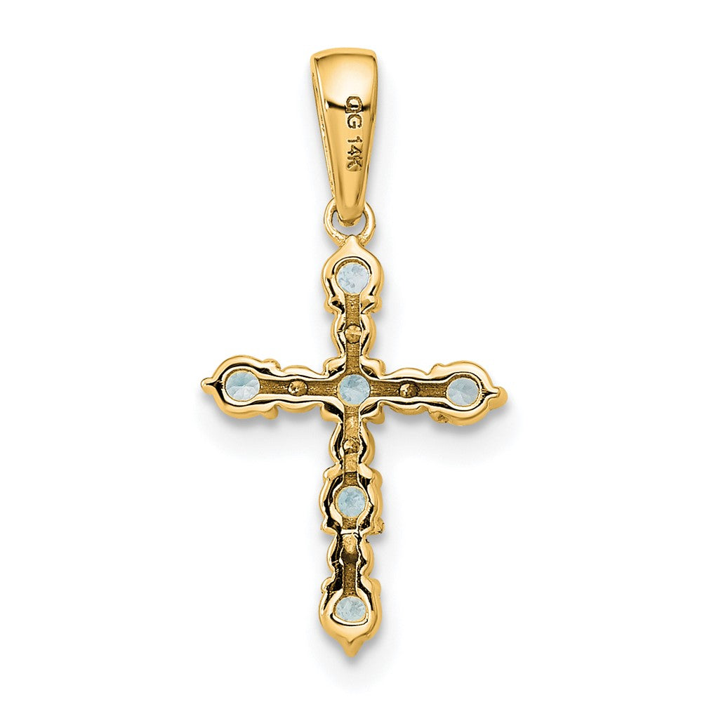 14K Yellow Gold Aquamarine and Diamond Cross Pendant