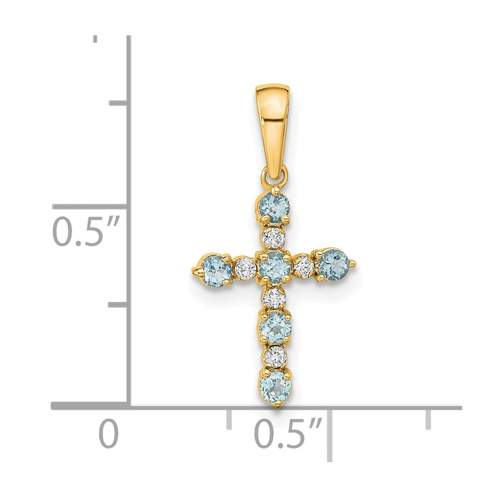 14K Yellow Gold Aquamarine and Diamond Cross Pendant