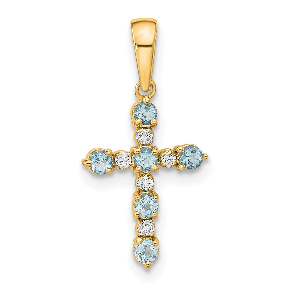 14K Yellow Gold Aquamarine and Diamond Cross Pendant