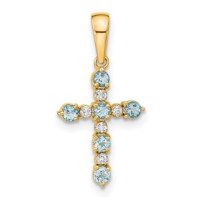 14K Yellow Gold Aquamarine and Diamond Cross Pendant