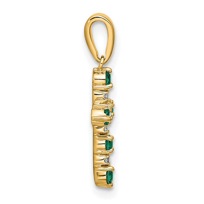 14K Yellow Gold Lab Created Emerald and Diamond Cross Pendant