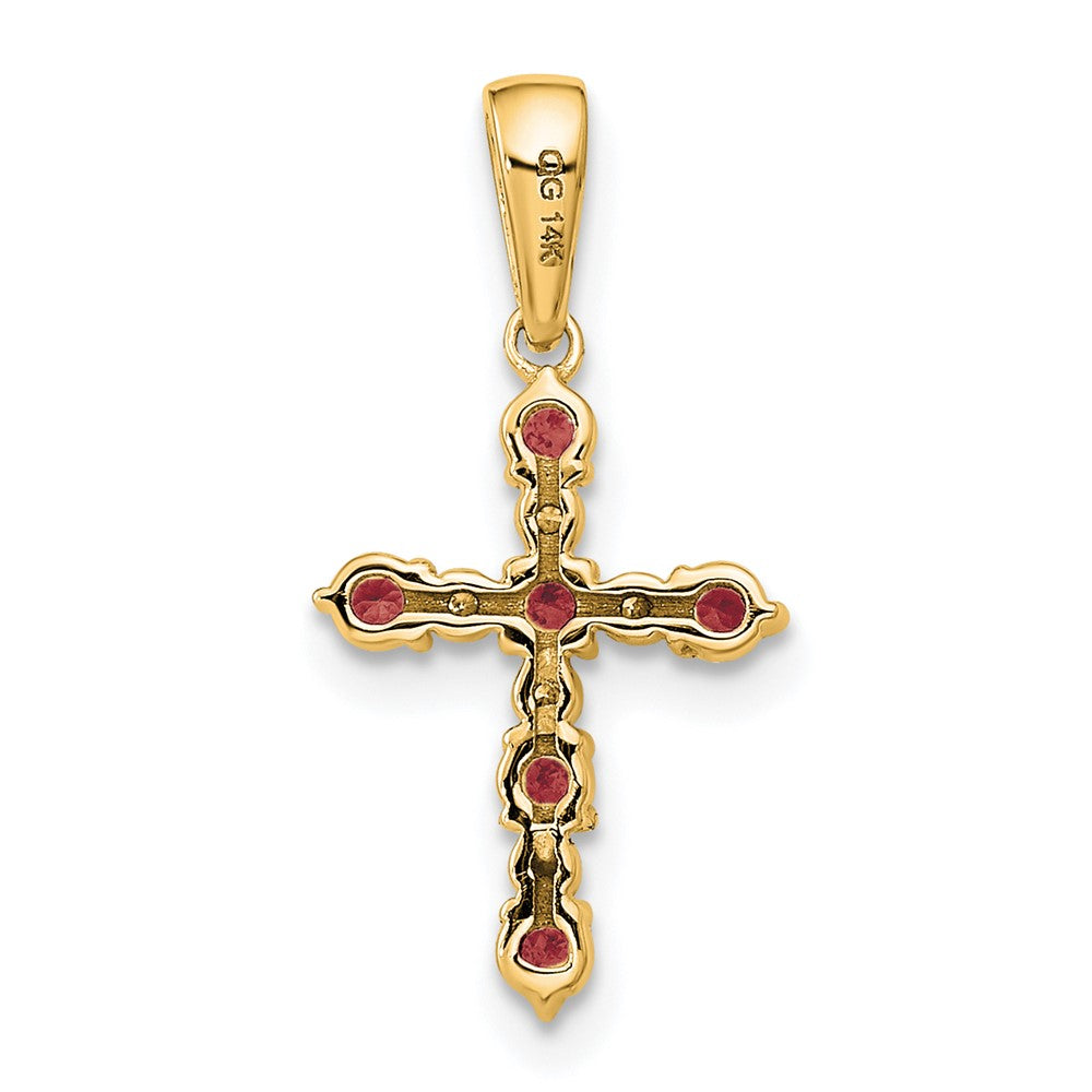 14K Yellow Gold Lab Created Ruby and Diamond Cross Pendant