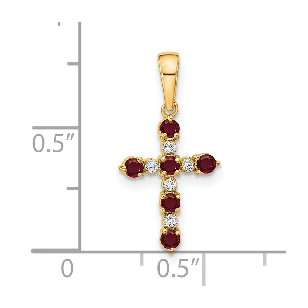 14K Yellow Gold Lab Created Ruby and Diamond Cross Pendant