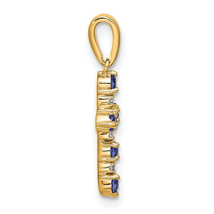 14K Yellow Gold Lab Created Sapphire and Diamond Cross Pendant