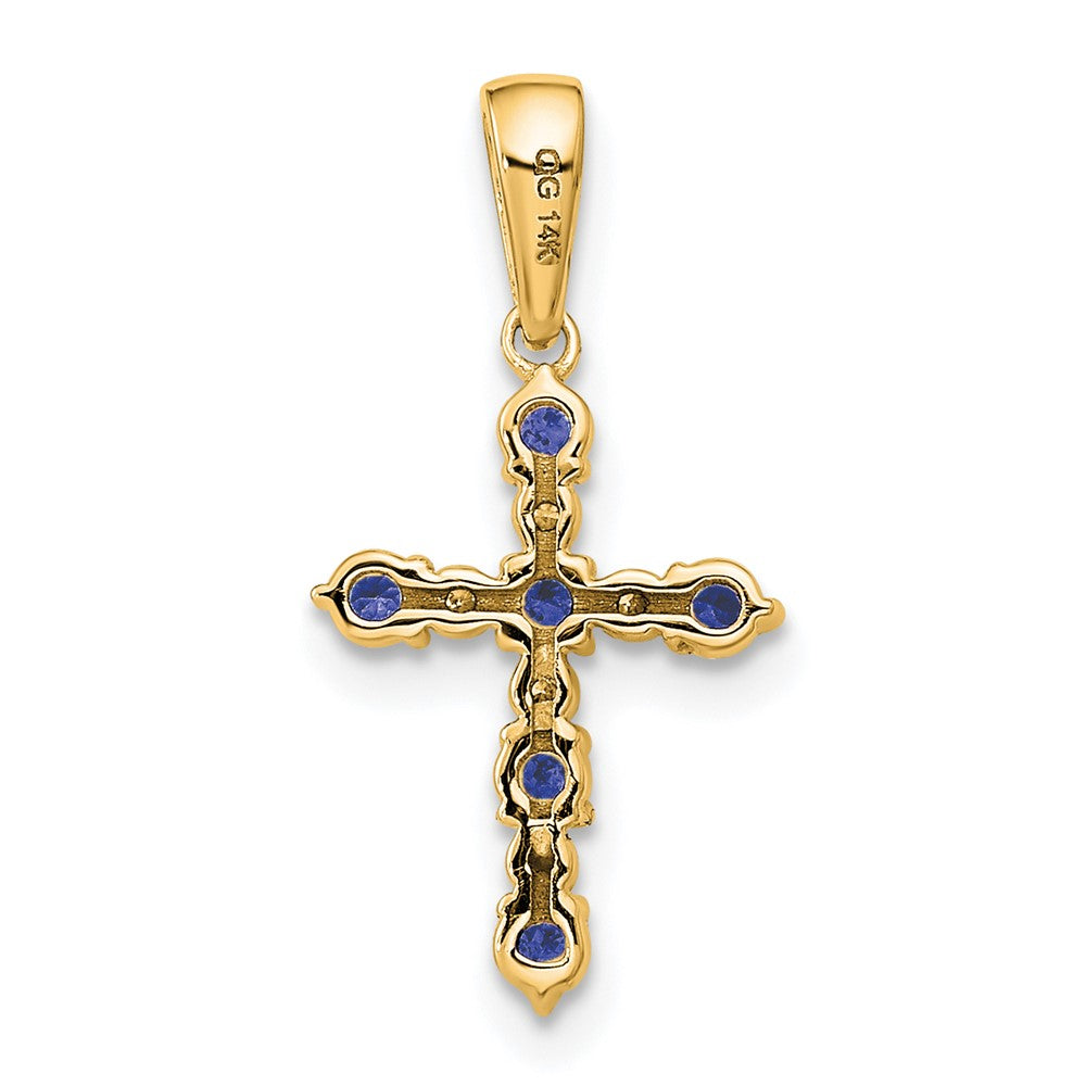 14K Yellow Gold Lab Created Sapphire and Diamond Cross Pendant