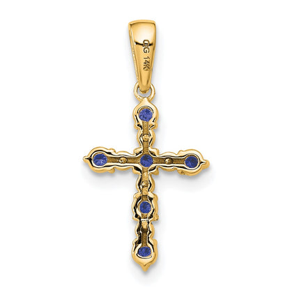 14K Yellow Gold Lab Created Sapphire and Diamond Cross Pendant