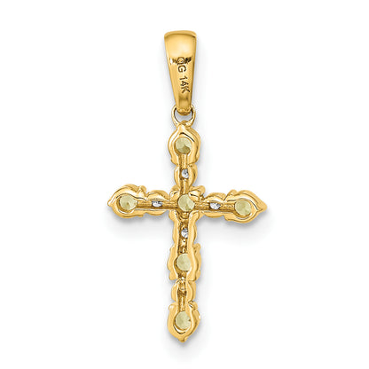 14k Yellow Gold 14k Peridot and Diamond Cross Pendant