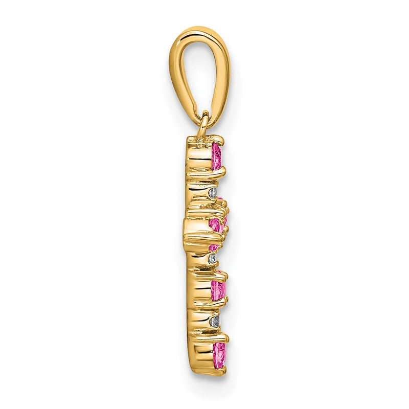 14K Yellow Gold Pink Tourmaline and Diamond Cross Pendant