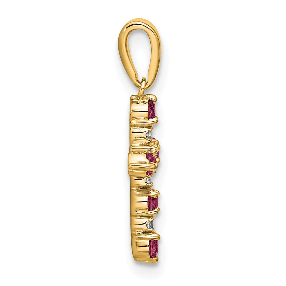 14K Yellow Gold Rhodolite Garnet and Diamond Cross Pendant