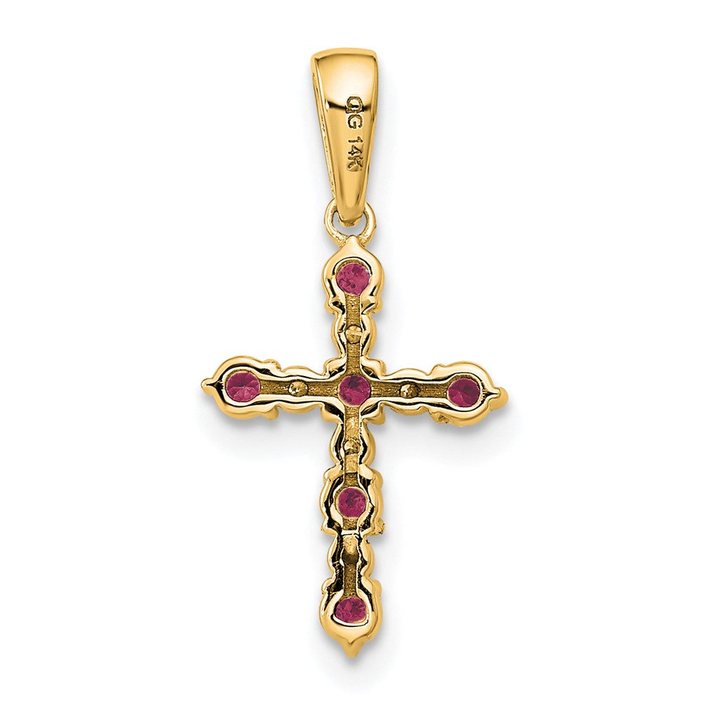 14K Yellow Gold Rhodolite Garnet and Diamond Cross Pendant