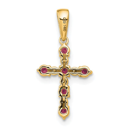 14K Yellow Gold Rhodolite Garnet and Diamond Cross Pendant