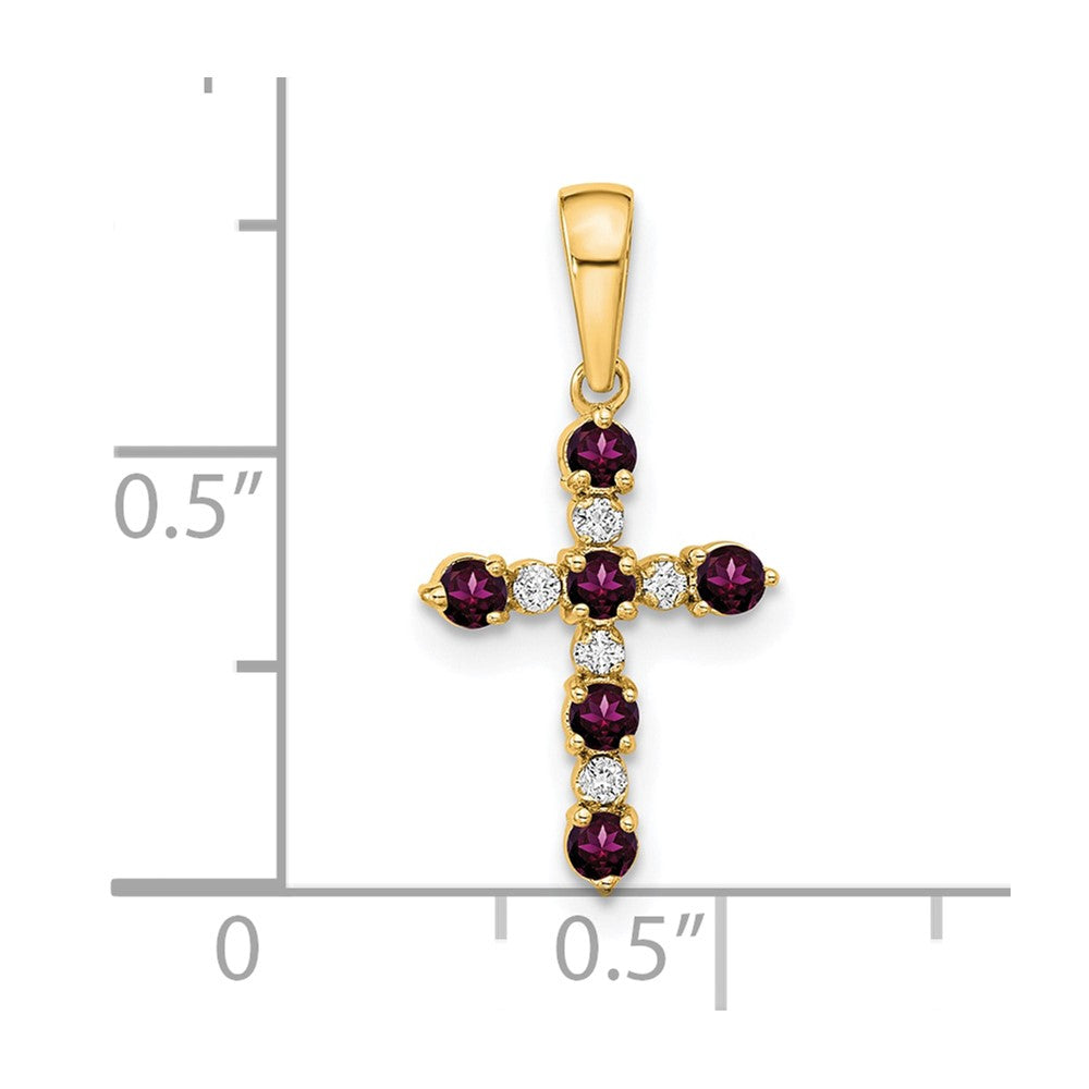 14K Yellow Gold Rhodolite Garnet and Diamond Cross Pendant