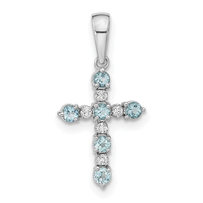 14K White Gold Aquamarine and Diamond Cross Pendant
