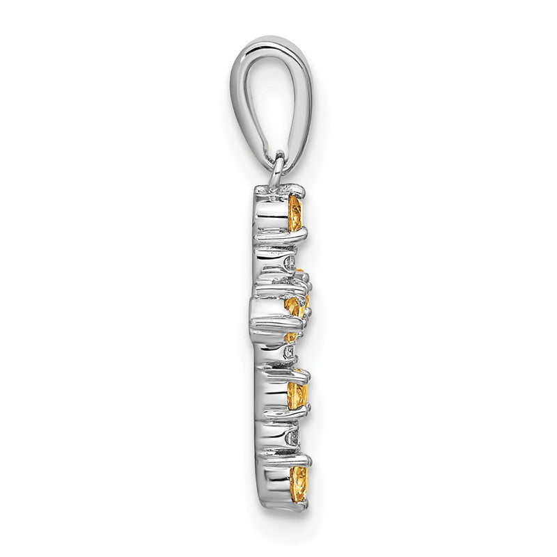 14K White Gold Citrine and Diamond Cross Pendant