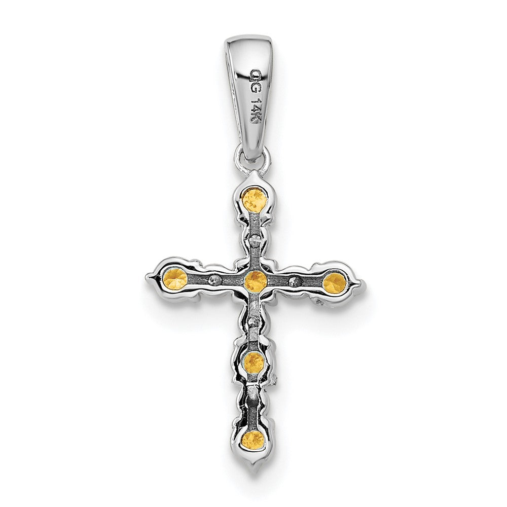 14K White Gold Citrine and Diamond Cross Pendant