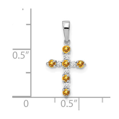 14K White Gold Citrine and Diamond Cross Pendant