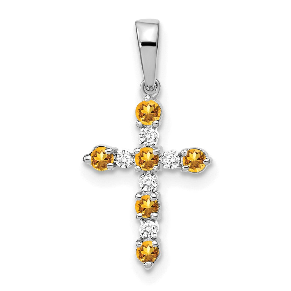 14K White Gold Citrine and Diamond Cross Pendant