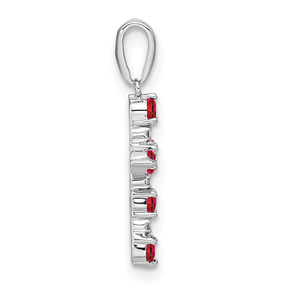 14K White Gold Lab Created Ruby and Diamond Cross Pendant