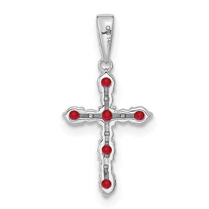 14K White Gold Lab Created Ruby and Diamond Cross Pendant