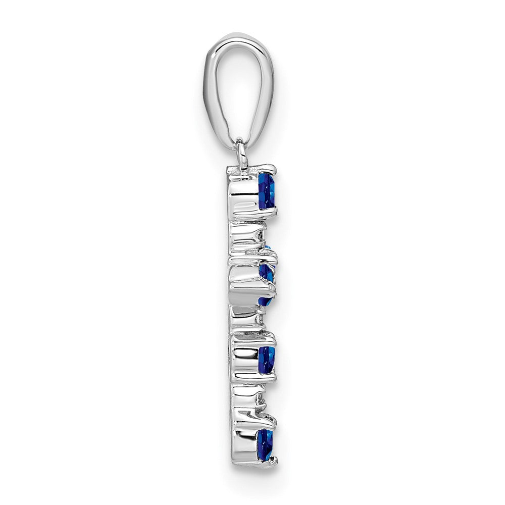 14K White Gold Lab Created Sapphire and Diamond Cross Pendant