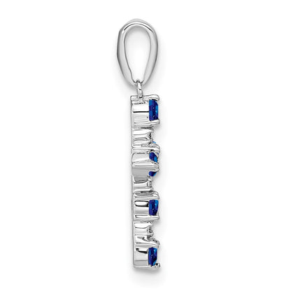 14K White Gold Lab Created Sapphire and Diamond Cross Pendant